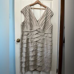 Adrianna Papell Light Gold V-Neck Tiered Formal Dress